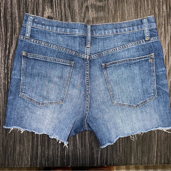 Madewell High-Rise Stretch Raw Fray Hem Blue Denim Shorts 4” Inseam, Size 30 - Picture 11 of 13